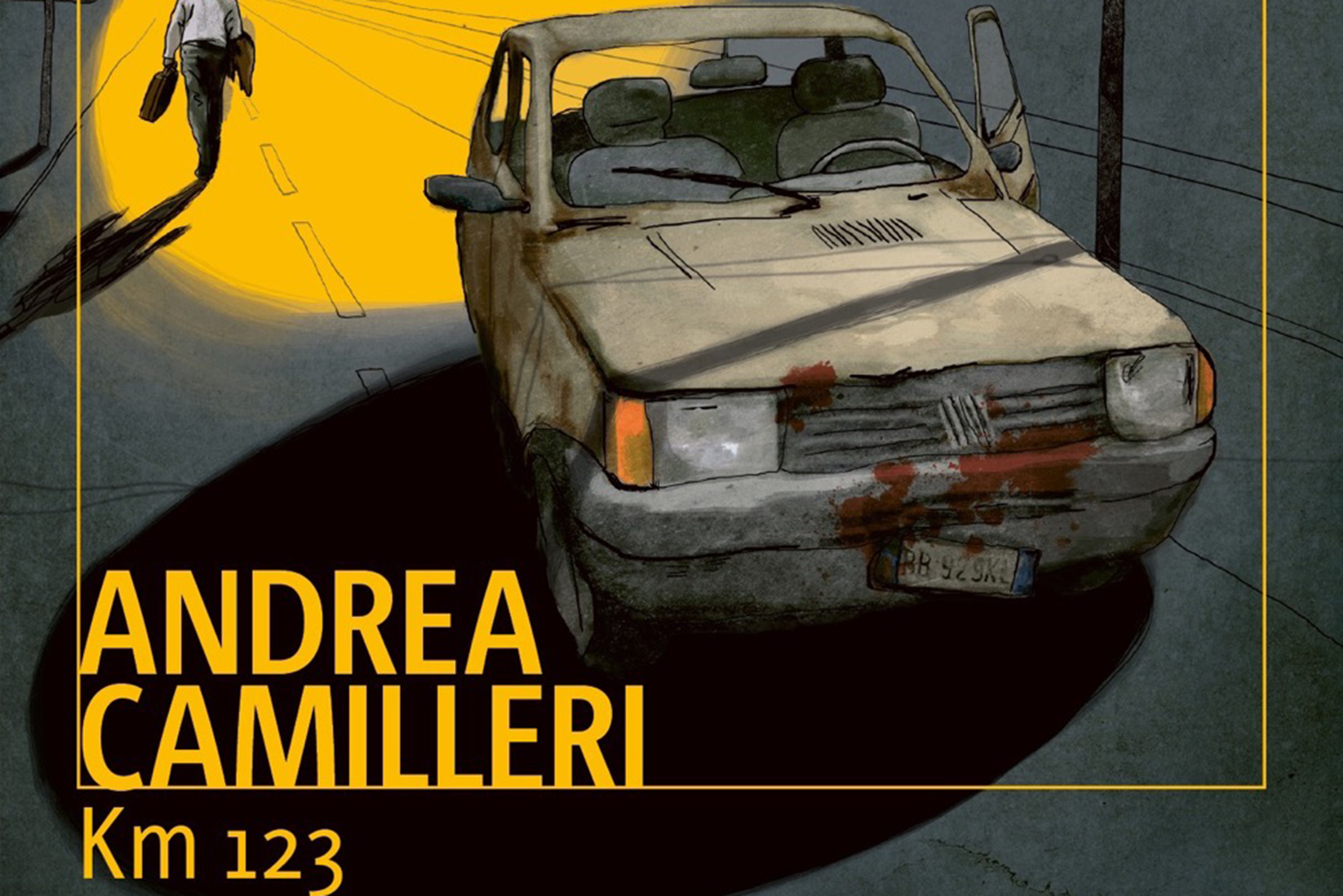 a poster of a car driving down a street.
